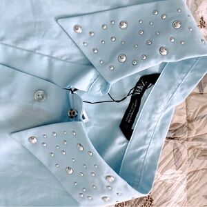 Zara Light Blue Crop Top with Silver Studs
